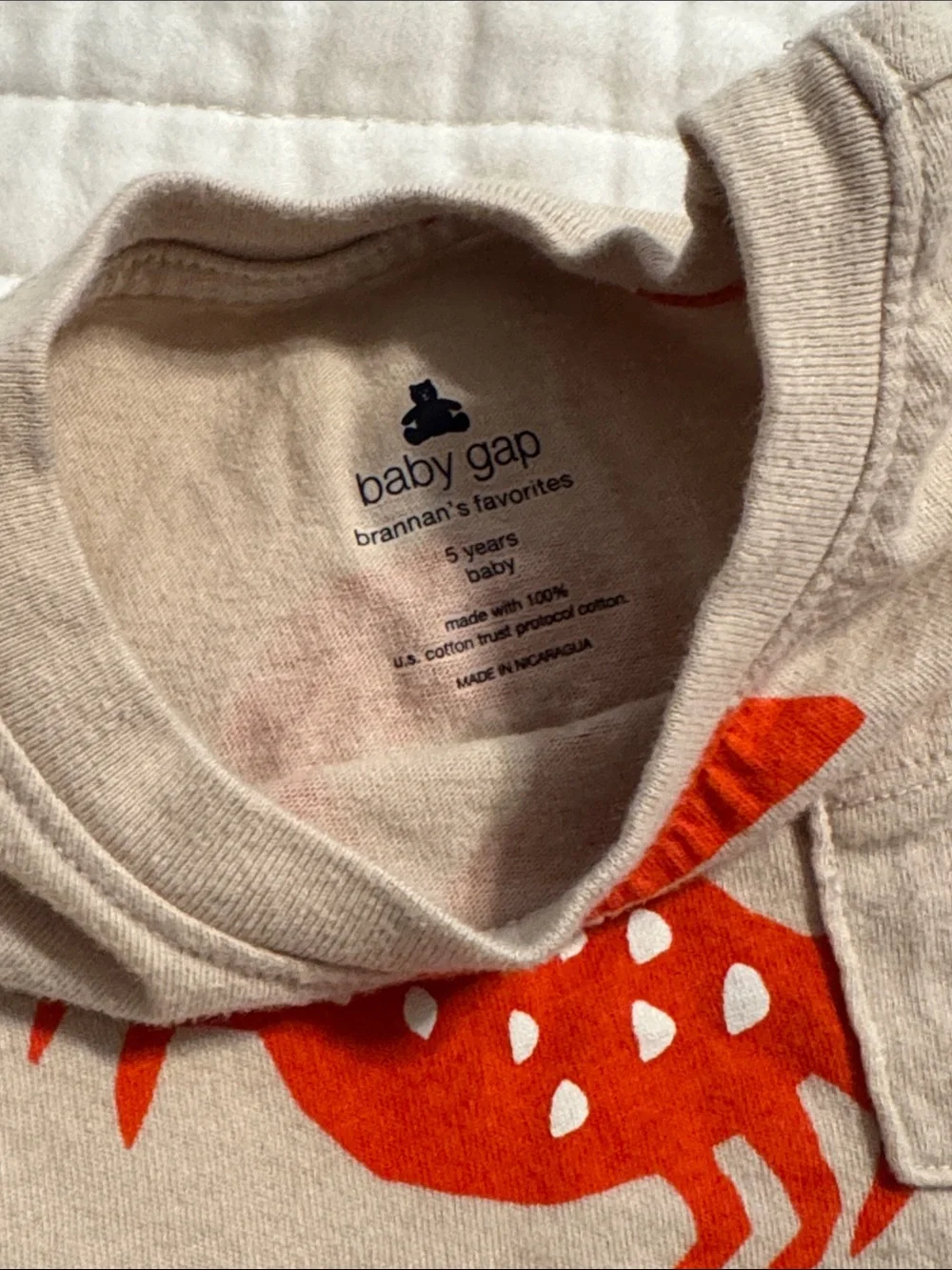 GAP Tan Short-Sleeve Tee with Red Crab Print